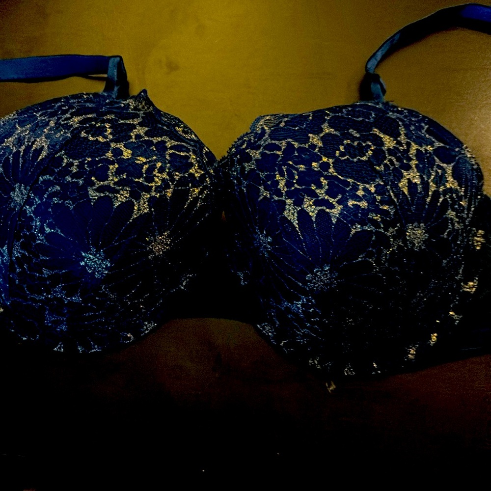 Navy blue with gold flowers 34DDD lined demi